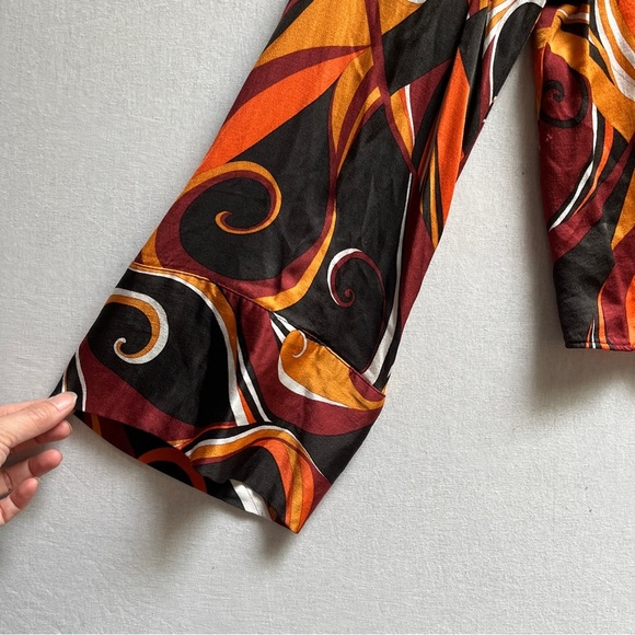 Zara Disco Multicolor Abstract Print Bell Sleeve knot Blouse Sz XS - Picture 4 of 9